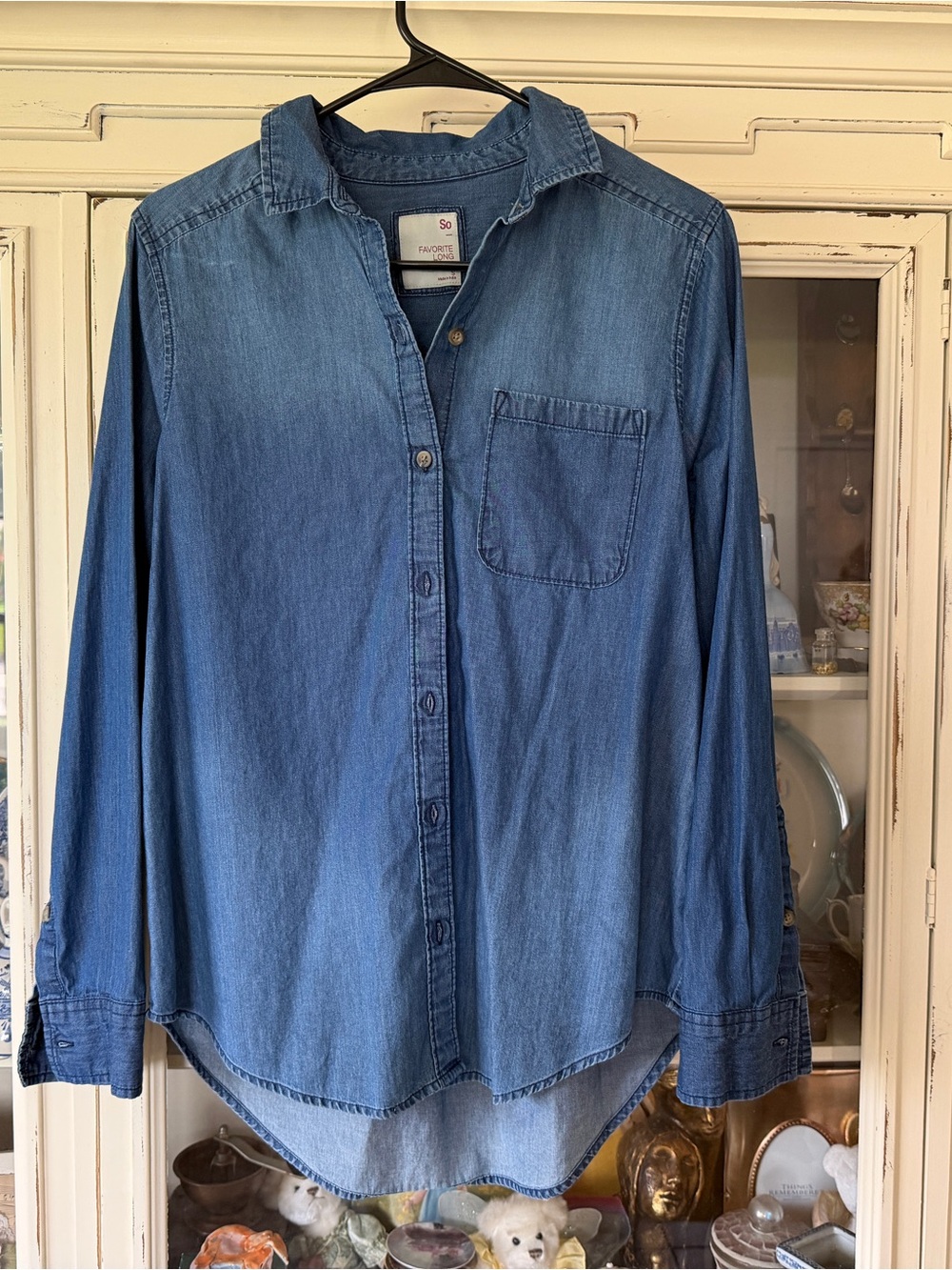 SO Women's Chambray Button-Down Shirt in Blue